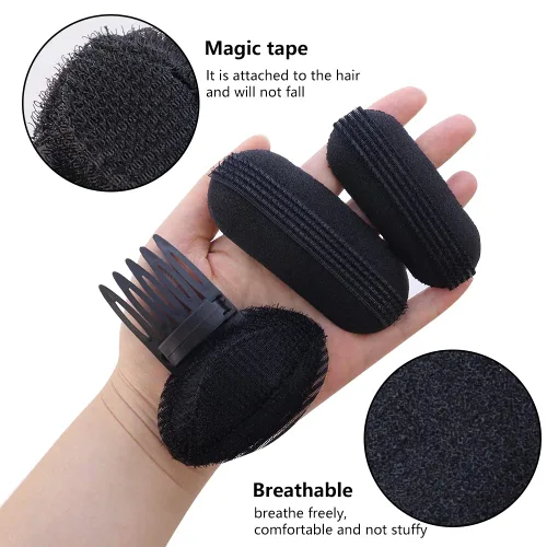 Vista 3 de TCOTBE Almohadillas para el cabello con volumen de princesa esponjosa para mujer (4) y peines (2) insertos - Juego de 6 piezas para peinados