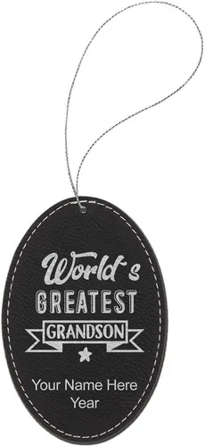 Vista 2 de LaserGram Personalized Christmas Ornament, World's Greatest Grandson, Faux Leather, Custom Laser Engraved Gift Idea (Oval Shape, Black with Silver)