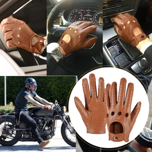 Vista 3 de Guantes de conducción de cuero sin forro para pantalla táctil para hombre