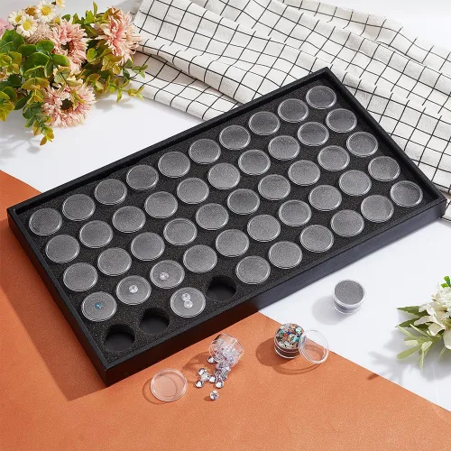 Vista 4 de PH PandaHall Caja de almacenamiento de 50 gemas con diamantes de imitación, pequeños recipientes redondos de plástico, contenedor organizador