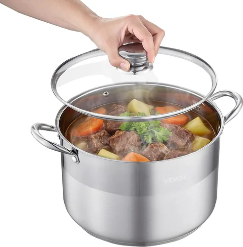 Vista 11 de VEVOR Olla de acero inoxidable, olla de acero inoxidable de 8 cuartos con tapa de vidrio, sin PFOA, sin PFAS, compatible con estufas de gas, cocinas