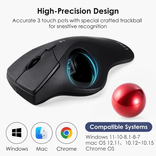 Vista 8 de SANWA Ratón ergonómico inalámbrico 2.4G, ratón óptico Rollerball, botones silenciosos programables, Trackball de 1.575 pulgadas, 600/800/1200/1600