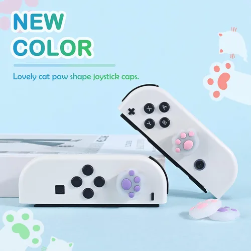 Vista 4 de DLseego Cat Paw Shape - 4 tapas de agarre para pulgar para interruptor regular, interruptor LiteSwitch OLED Joy Con Joystick de silicona suave