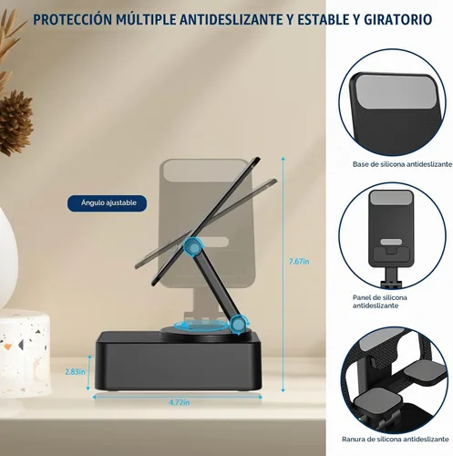 Vista 3 de Soporte para teléfono celular con altavoz Bluetooth inalámbrico, LED, base antideslizante, sonido envolvente HD, perfecto para el hogar/exterior