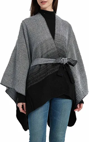 Vista 5 de Suéter para mujer abrigo tipo capa de murciélago con cinturón kimono drapeado amplio dobladillo alto y bajo cárdigan con cinturón
