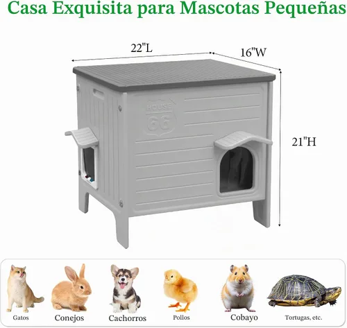 Vista 7 de Deblue Casa de Gatos al Aire Libre Resistente a la Intemperie de Plástico con Puerta de Escape para Gatos Interiores Impermeables Refugio para Gatos