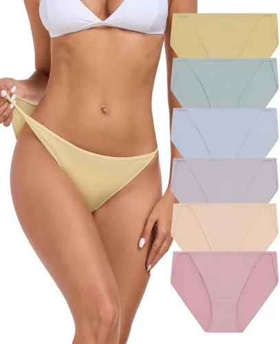 Vista 15 de ANLIQI Ropa interior de bikini de corte alto para mujer, suave, modal, de tiro bajo, no se ve, tallas grandes, paquete múltiple
