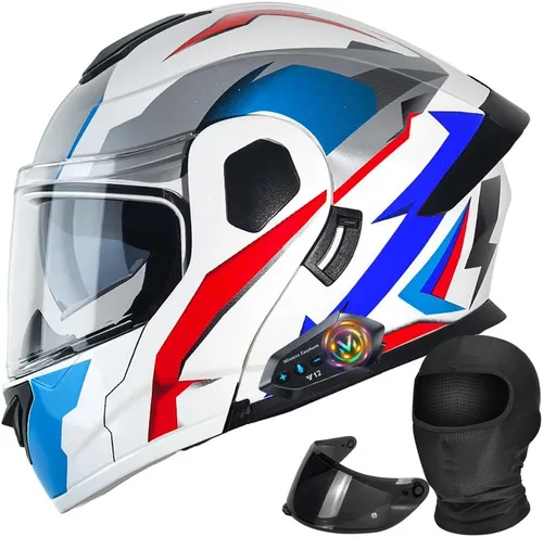 Vista 8 de Casco modular de motocicleta Bluetooth aprobado por DOT con visera solar integrada, doble escudo antivaho y sistema de ventilación múltiple