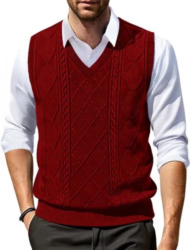 Vista 14 de COOFANDY Chaleco de Suéter con Cuello en V para Hombre Chaleco de Punto Casual Pullover Chaleco Ajuste Ceñido Sin Mangas Ligero Chaleco de Suéter