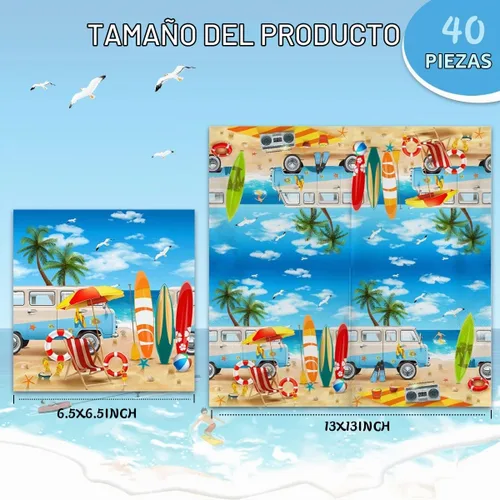 Vista 2 de 40 servilletas de fiesta de playa de verano, decoraciones de fiesta de cumpleaños de surf, decoraciones de mesa temática de playa hawaiana