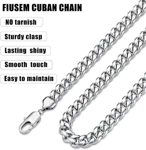 Vista 4 de Fiusem Cadena de eslabones cubanos en tono plateado para hombres, collares de cadena de acero inoxidable para hombres y mujeres, ancho 4560.315 in