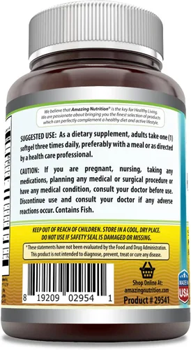 Vista 3 de Amazing Omega 3.6.9 Suplemento 1200 mg por porción 120 cápsulas blandas Sabor a limón Sin OMG Sin gluten Fabricado en Estados Unidos
