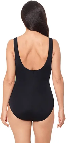 Vista 3 de Reebok Traje de baño para mujer con arco iris y rayas, panel lateral, cuello redondo, suave, copa suave, traje de baño de una pieza, multicolor, 08