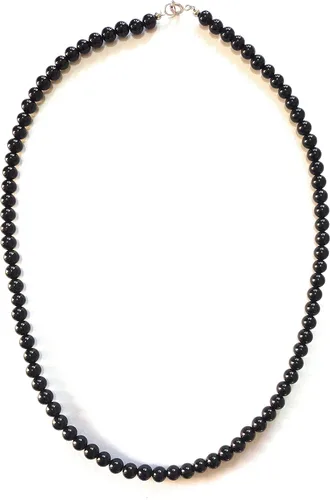 Vista 2 de Juego de collar y pulsera de cuentas graduadas de ónix negro natural, cuentas redondas lisas, cierre de anillo de primavera de plata esterlina, 20