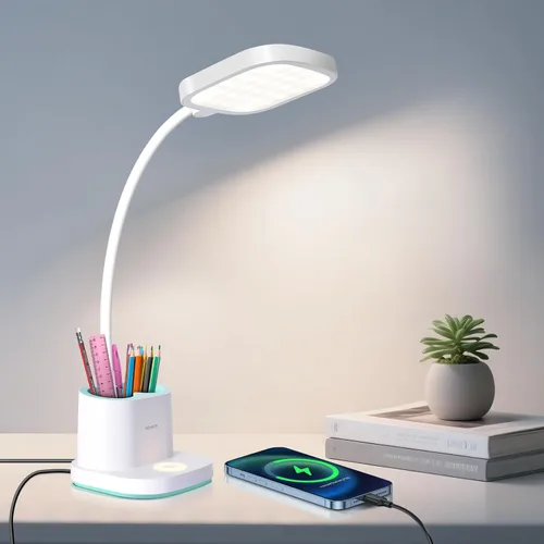 Vista 12 de Lámpara de escritorio rosa para oficina en casa, pequeña luz de mesa táctil para niños Eye-Care Dimmable Bedside Reading Light, Flexible