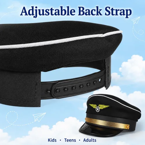 Vista 4 de Toddmomy Sombrero de disfraz de aerolínea para niños, sombrero de piloto ajustable
