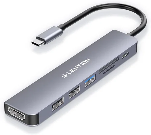 Vista 11 de LENTION Hub USB C con carga de 100 W, HDMI 4K a 60 Hz, lector de tarjetas dual, USB 3.0 y 2.0 compatible con MacBook Pro 2025-2016, nuevo Mac