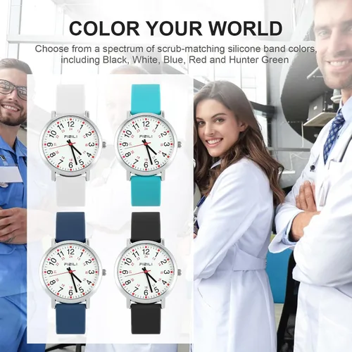Vista 5 de FIZILI Reloj de enfermera para mujeres, hombres, profesionales médicos, estudiantes, fácil de leer, 24 horas, reloj luminoso con banda de silicona