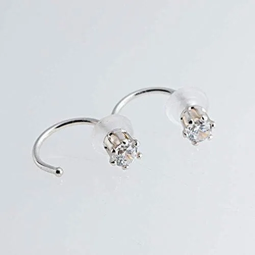 Vista 3 de Aretes de plata de ley para mujeres y niñas, hipoalergénicos para cartílago