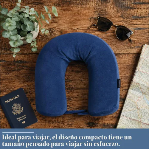 Vista 7 de Brookstone Free Form Almohada de Viaje - Almohada de Cuello de Viaje de Espuma Viscoelástica Ligera y Flexible para Dormir, Automóvil, Avión y Azul