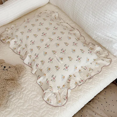 Vista 5 de BuLuTu Funda de almohada de muselina de algodón para niños pequeños con bonito patrón de flores de azalea, súper suave, funda de almohada para cuna