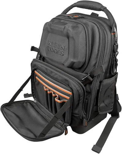 Vista 14 de Klein Tools 55485 Mochila para herramientas, 48 bolsillos, negro/naranja/gris