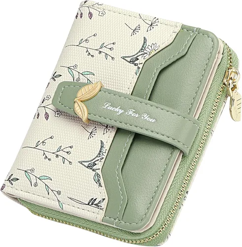 Vista 10 de GAEKEAO - Billetera pequeña para mujer con bloqueo RFID, de cuero vegano, plegable, con estampado floral, monedero con bolsillo con cremallera