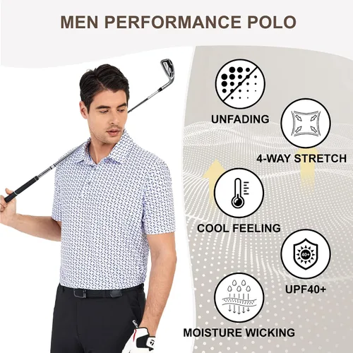 Vista 4 de Damipow Camisas de golf prémium para hombre, ajuste seco, de manga corta, cuello