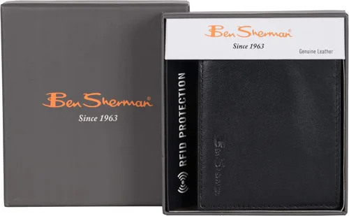 Vista 8 de Ben Sherman Men's Manchester Slim Bifold Full-Grain Leather RFID Minimalist Gift Box Wallet