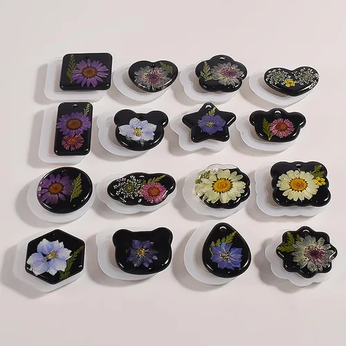 Vista 2 de Juego de moldes de joyería de 16 piezas - Colgante ovalado, resina y arcilla, moldes 3D y de silicona para fundición de resina y fabricación