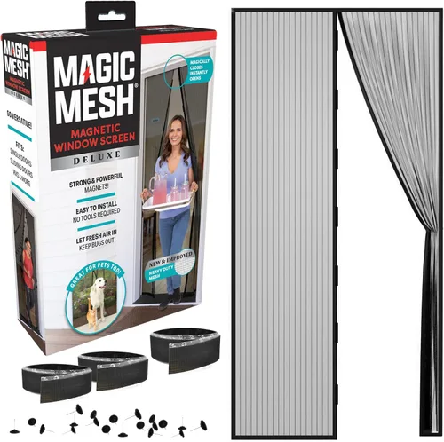 Vista 8 de Magic Mesh Deluxe, Negro Puerta mosquitera magnética, resistente, cierre magnético, red para puerta, pantalla para patio, pantalla para puerta