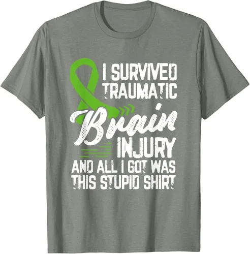 Vista 25 de Camiseta traumática con cinta verde para concienciación de lesiones cerebrales traumáticas I survived TBI, Negro, S