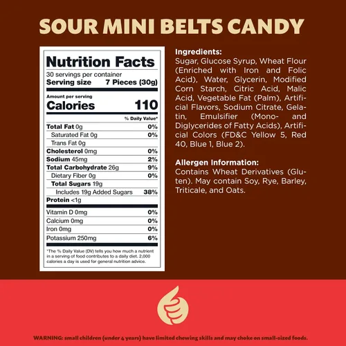Vista 2 de Sour Mini Belts Gummy Candy Bolsa de 2 libras Golosinas lijadas con azúcar