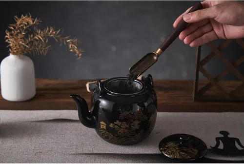 Vista 2 de DUJUST Tetera Japonesa Tradicional, Tetera de Porcelana Negra China con Infusor de Acero Inoxidable, Hermosa Tetera Asiática para Adultos, Amante