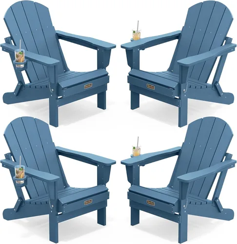 Vista 89 de SERWALL Silla Adirondack plegable para exteriores, silla de patio con portavasos - Ejército