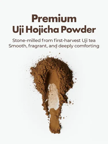 Vista 3 de TAGASHIRA CHAHO Polvo de Hojicha (30g/1.06oz) - Uji de Kyoto, molido en piedra, polvo de té verde tostado japonés para latte, bajo en cafeína, 100%