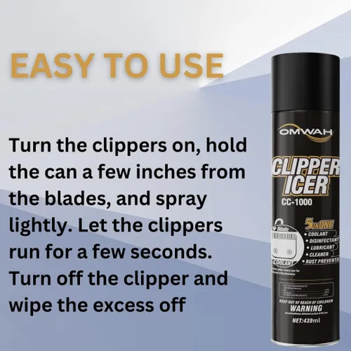 Vista 3 de OMWAH 5 en 1 Clipper Icer Blade Cleaner y lubricante Clipper Clipper Spray 1 paquete (15 oz.)