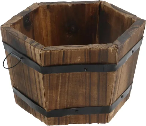 Vista 8 de MY MIRONEY - Juego de 3 macetas ovaladas de madera, tamaño pequeño, mediano y grande Cubo de madera de estilo vintage Jardín rústico maceta