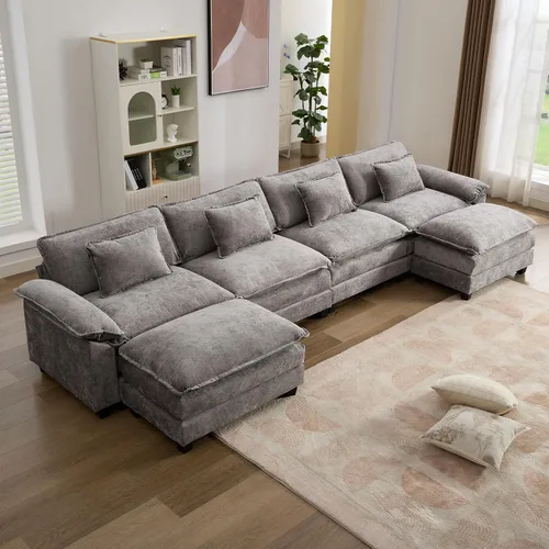Vista 48 de IPKIG 117" Modular Sectional Cloud Couch, Modern L-Shaped Sofa with Ottoman Blanco beige
