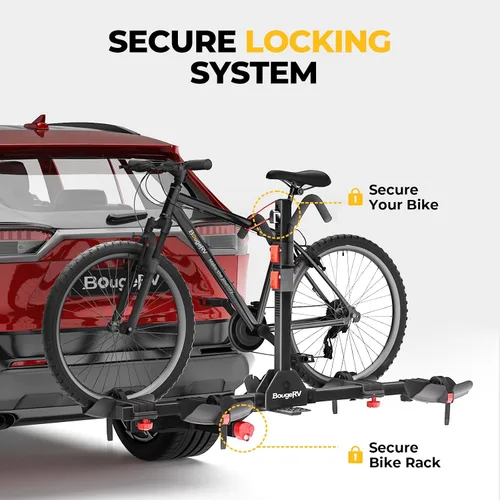 Vista 2 de BougeRV - Soporte de enganche para bicicletas de plataforma de 2 pulgadas con doble bloqueo para SUV y camiones, para 2 bicicletas, soporte