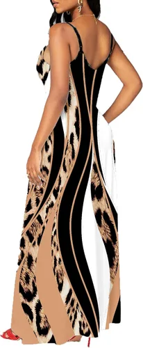 Vista 2 de Vestido largo sexy de verano para mujer, casual, cuello en V, tirantes delgados ajustables, sin mangas, tallas grandes con bolsillos