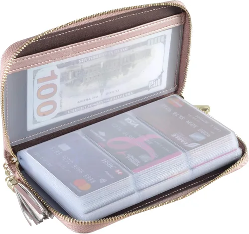 Vista 21 de Easyoulife - Billetera con cierre de mujer, tarjetero de cuero, cartera con cremallera, bloqueo RFID rosado (Bean Pink)