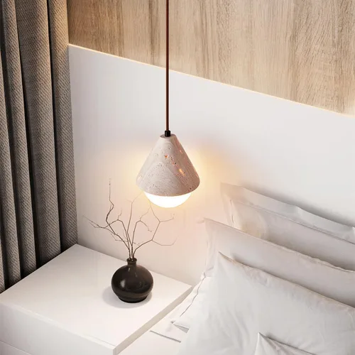 Vista 2 de Lámpara colgante de travertino amarillo contemporánea, lámpara de techo ajustable con pantalla de vidrio blanco leche, lámpara de techo ajustable