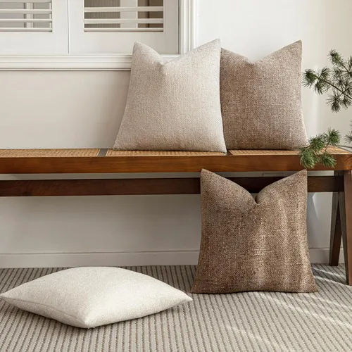Vista 5 de 18x18 Fundas de almohada de chenilla, paquete de 4, serie neutra beige/marrón