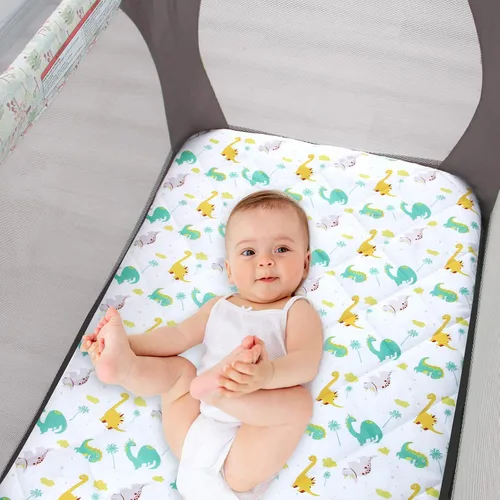 Vista 8 de Sábanas ajustables para Pack and Play, transpirables, gruesas, parque de juegos con estampado encantador 39"×27"×5", compatible con Graco Pack n