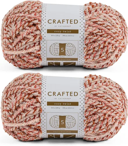 Vista 10 de Crafted By Catherine Cozy Twist Yarn - Paquete de 2 (345 yardas cada madeja), beige multicolor, calibre 5 voluminoso