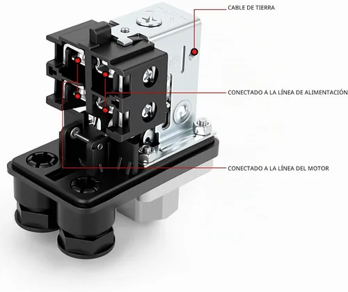 Vista 4 de MEANLIN MEASURE Válvula de control del interruptor de presión del compresor de aire 90-120 PSI 110V-240V Piezas de repuesto con manómetro de presión