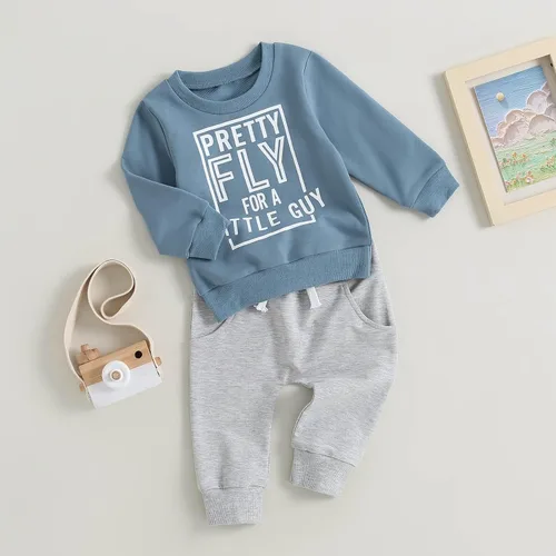 Vista 3 de FOCUSNORM Conjunto de sudadera con letras y pantalones deportivos para bebé recién nacido, para otoño e invierno