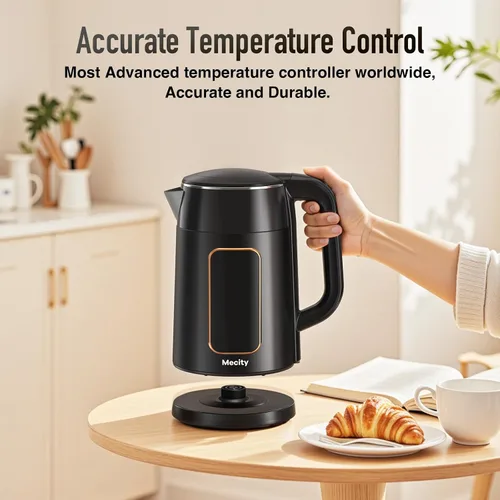 Vista 7 de Mecity Hervidor eléctrico de 1.7L con pantalla táctil de control de temperatura, sin contacto de plástico con agua. 6 programas de temperatura