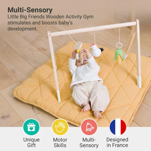 Vista 2 de Little Big Friends Gimnasio de actividades de madera para bebés - Gimnasio Montessori para bebés Fomenta las habilidades motoras y el desarrollo